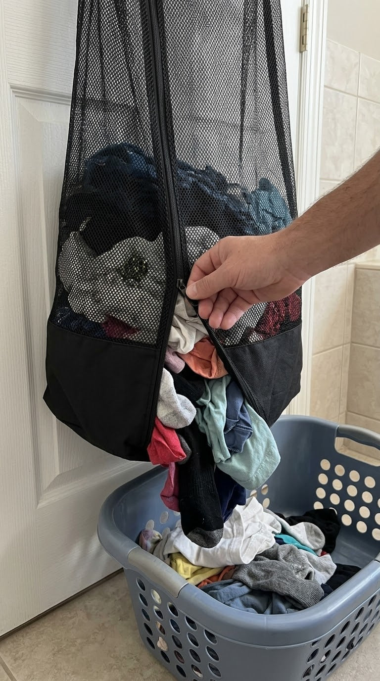 Cremallera lateral para vaciar la ropa directa a la lavadora